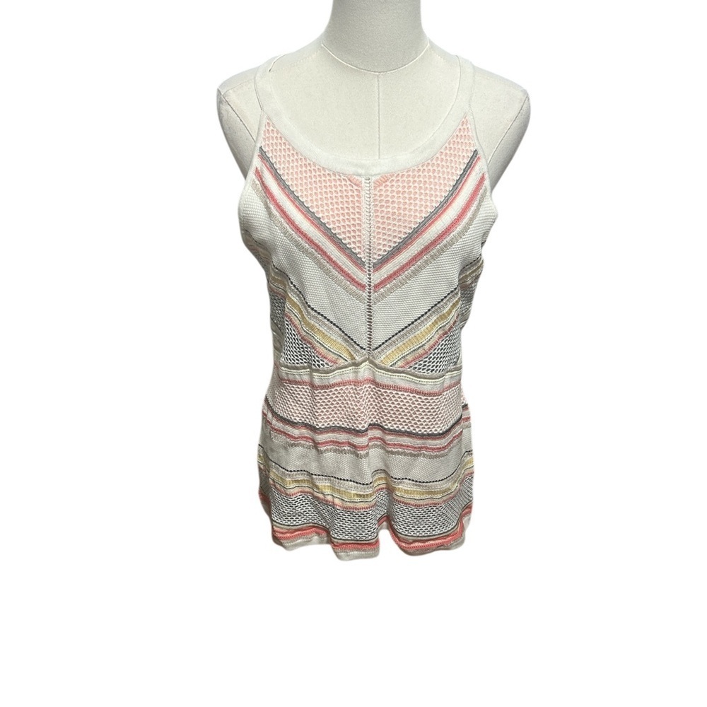 WHBM White House Black Market Striped Knit Sleeveless Top Ivory Sz Large - Picture 2 of 7